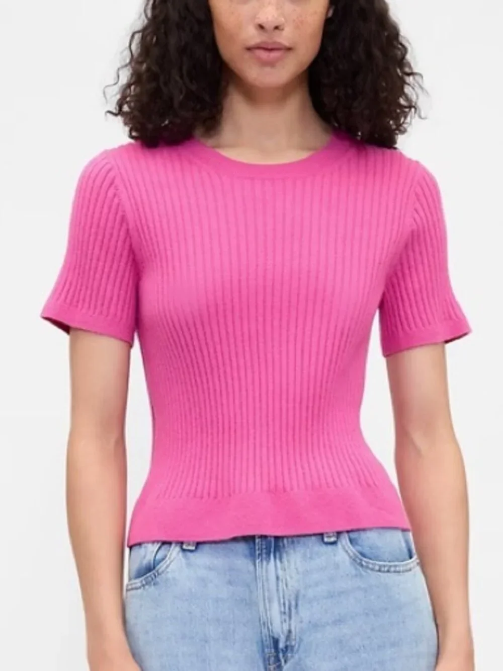 GAP Phoebe Pink CashSoft Ribbed Crewneck T-Shirt/NWT/M
